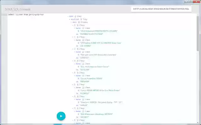 SOLR SQL Console  from Chrome web store to be run with OffiDocs Chromium online