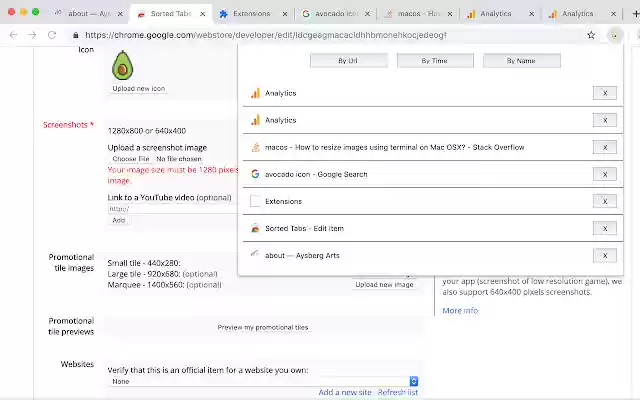 Sorted Tabs  from Chrome web store to be run with OffiDocs Chromium online