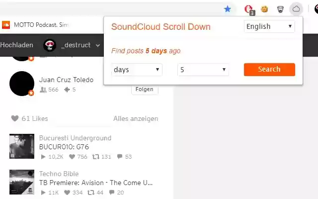 SoundCloud ScrollDown  from Chrome web store to be run with OffiDocs Chromium online