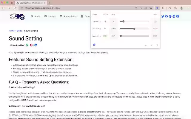 Sound Setting  from Chrome web store to be run with OffiDocs Chromium online