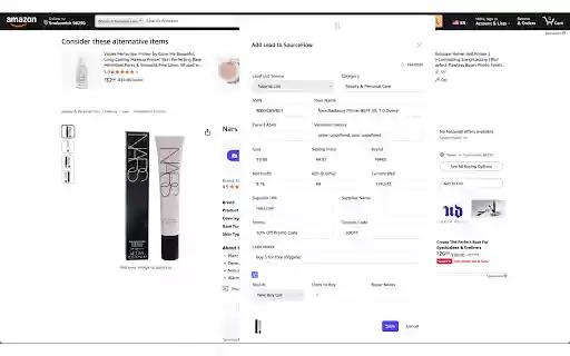 SourceFlow Amazon Extension  from Chrome web store to be run with OffiDocs Chromium online