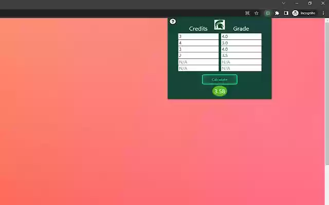 Spartan GPA Calculator  from Chrome web store to be run with OffiDocs Chromium online