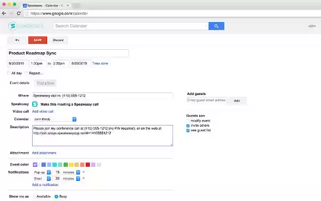 Speakeasy Calendar Plugin  from Chrome web store to be run with OffiDocs Chromium online