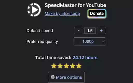 Speed Master for YouTube Video  from Chrome web store to be run with OffiDocs Chromium online