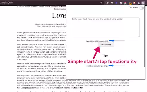 SpeedRead  from Chrome web store to be run with OffiDocs Chromium online