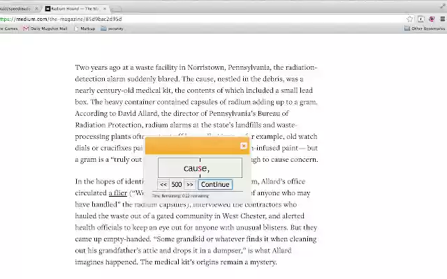 SpeedReader dal Chrome Web Store verrà eseguito con OffiDocs Chromium online