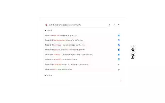 Speed Tweaks  from Chrome web store to be run with OffiDocs Chromium online