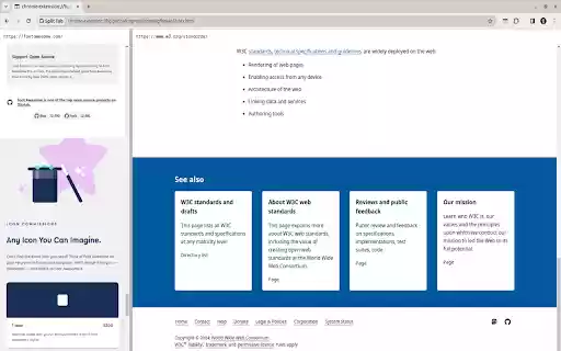 Split Tab  from Chrome web store to be run with OffiDocs Chromium online