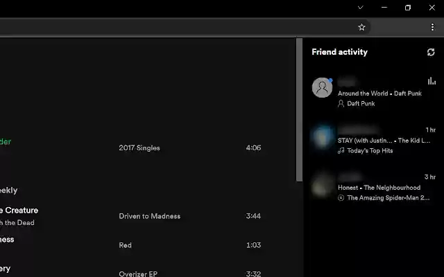 La actividad de amigos de Spotify desde la tienda web de Chrome se ejecutará con OffiDocs Chromium en línea