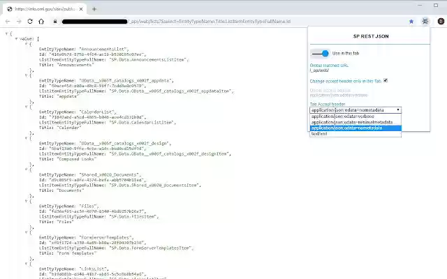 SP REST JSON  from Chrome web store to be run with OffiDocs Chromium online