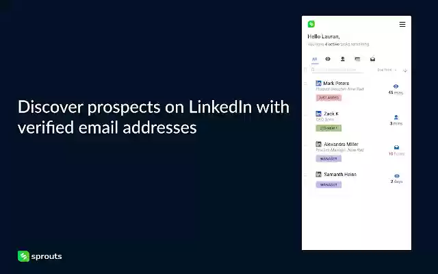 Sprouts Engage: Sales Engagement on LinkedIn from Chrome web store to be run with OffiDocs Chromium online Sprouts Engage: Sales Engagement on LinkedIn from Chrome web store to be run with OffiDocs Chromium online