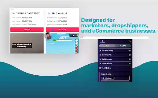 SpyPixel Save TikTok AdLibrary Ads  Ad Spy Tool  from Chrome web store to be run with OffiDocs Chromium online