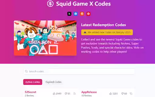 Squid Game X Codes  from Chrome web store to be run with OffiDocs Chromium online