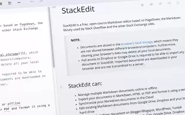 StackEdit  from Chrome web store to be run with OffiDocs Chromium online