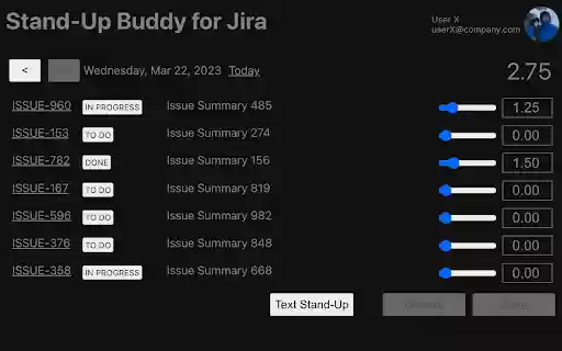 Stand Up Buddy for Jira from Chrome web store to be run with OffiDocs Chromium online Stand Up Buddy for Jira from Chrome web store to be run with OffiDocs Chromium online