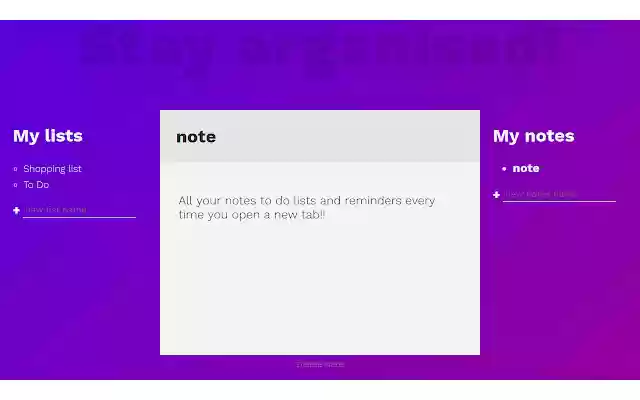 Stay organised notes and to do lists  from Chrome web store to be run with OffiDocs Chromium online
