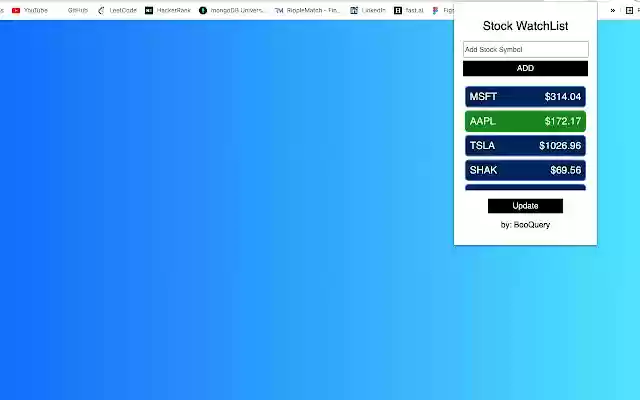 Stock WatchList by BooQuery  from Chrome web store to be run with OffiDocs Chromium online