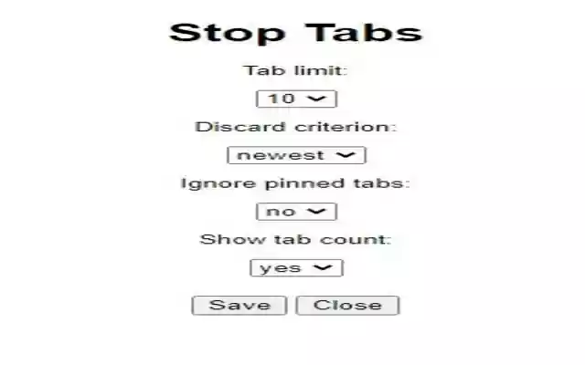Stop Tabs 10  from Chrome web store to be run with OffiDocs Chromium online