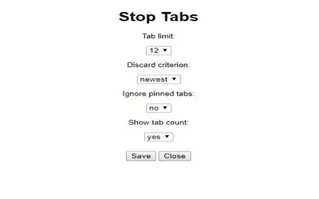 Stop Tabs 12  from Chrome web store to be run with OffiDocs Chromium online