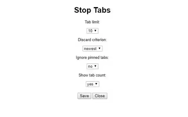 Stop Tabs 8  from Chrome web store to be run with OffiDocs Chromium online