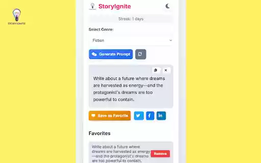 StoryIgnite: Premium Writing Prompts  from Chrome web store to be run with OffiDocs Chromium online