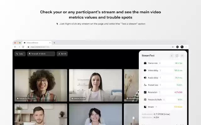 StreamTest  from Chrome web store to be run with OffiDocs Chromium online