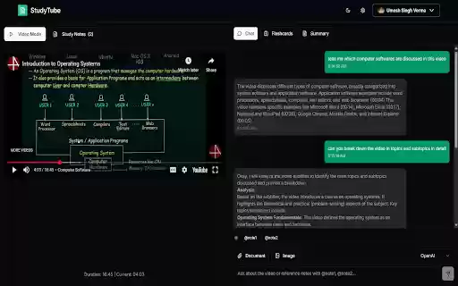 StudyTube  from Chrome web store to be run with OffiDocs Chromium online