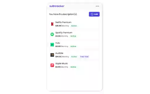 Subtracker: Manage Online Subscriptions  from Chrome web store to be run with OffiDocs Chromium online