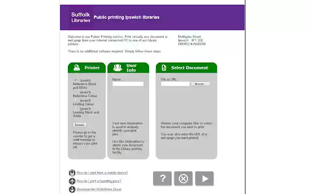 Suffolk Libraries printing Bury  from Chrome web store to be run with OffiDocs Chromium online