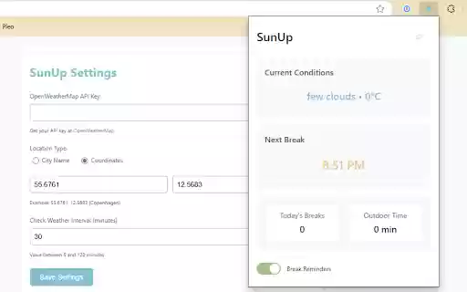 SunUp  from Chrome web store to be run with OffiDocs Chromium online