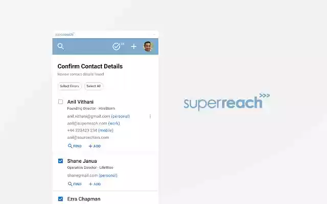 SuperReach: Sales, hiring and prospecting from Chrome web store to be run with OffiDocs Chromium online SuperReach: Sales, hiring and prospecting from Chrome web store to be run with OffiDocs Chromium online