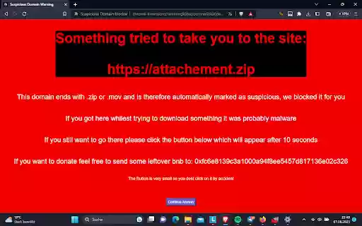 Suspicious Domain blocker  from Chrome web store to be run with OffiDocs Chromium online
