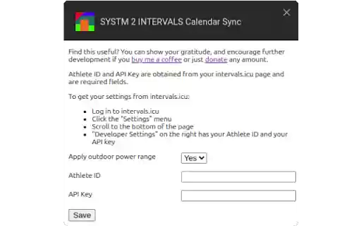 SYSTM 2 INTERVALS Calendar Sync  from Chrome web store to be run with OffiDocs Chromium online