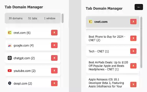 Tab Domain Manager  from Chrome web store to be run with OffiDocs Chromium online