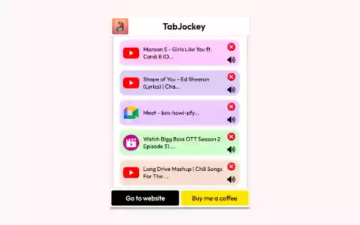 TabJockey Mute All Tabs with Ease  from Chrome web store to be run with OffiDocs Chromium online