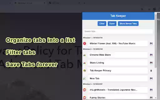 Tab Keeper Advanced Tab Manager  from Chrome web store to be run with OffiDocs Chromium online