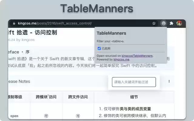Table Manners  from Chrome web store to be run with OffiDocs Chromium online
