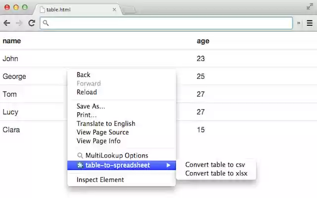 table to spreadsheet  from Chrome web store to be run with OffiDocs Chromium online