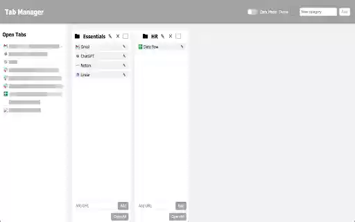 Tab Manager Dashboard  from Chrome web store to be run with OffiDocs Chromium online