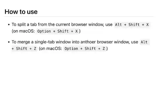 Tab Merger Splitter  from Chrome web store to be run with OffiDocs Chromium online
