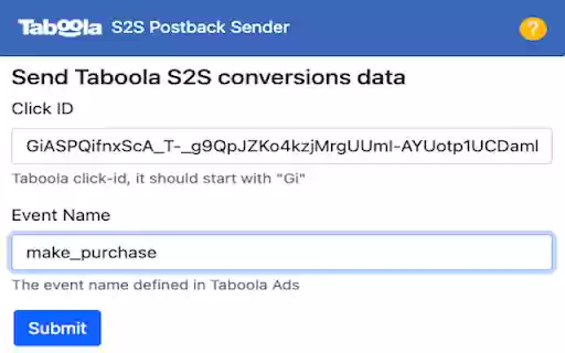 Taboola S2S Postback Sender  from Chrome web store to be run with OffiDocs Chromium online