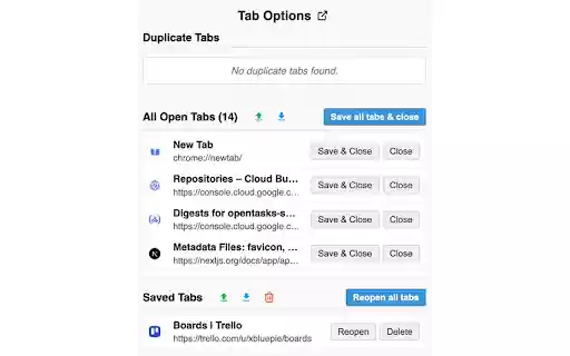 Tab Options  from Chrome web store to be run with OffiDocs Chromium online