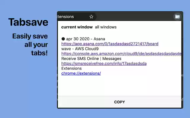 OffiDocs Chromium çevrimiçi ile çalıştırılacak Chrome web mağazasından Tabsave