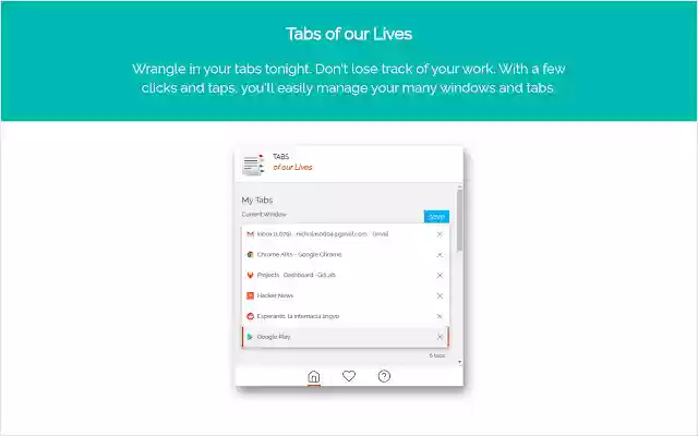 Tabs of our Lives Manage Your Tabs Now from Chrome web store to be run with OffiDocs Chromium online Tabs of our Lives Manage Your Tabs Now from Chrome web store to be run with OffiDocs Chromium online