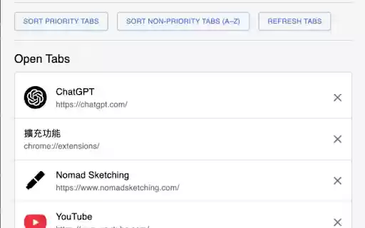 Tabs Sorter  from Chrome web store to be run with OffiDocs Chromium online