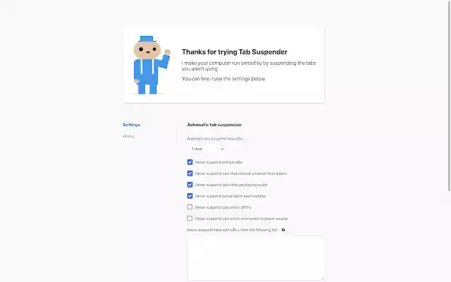 Tab Suspender  from Chrome web store to be run with OffiDocs Chromium online