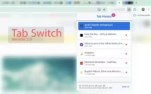 Tab Switch Extension  from Chrome web store to be run with OffiDocs Chromium online