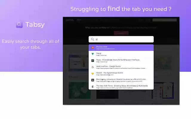 Tabsy Tab Finder  from Chrome web store to be run with OffiDocs Chromium online