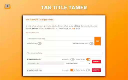 Tab Title Tamer  from Chrome web store to be run with OffiDocs Chromium online