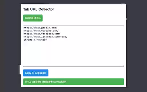 Tab URL Collector  from Chrome web store to be run with OffiDocs Chromium online